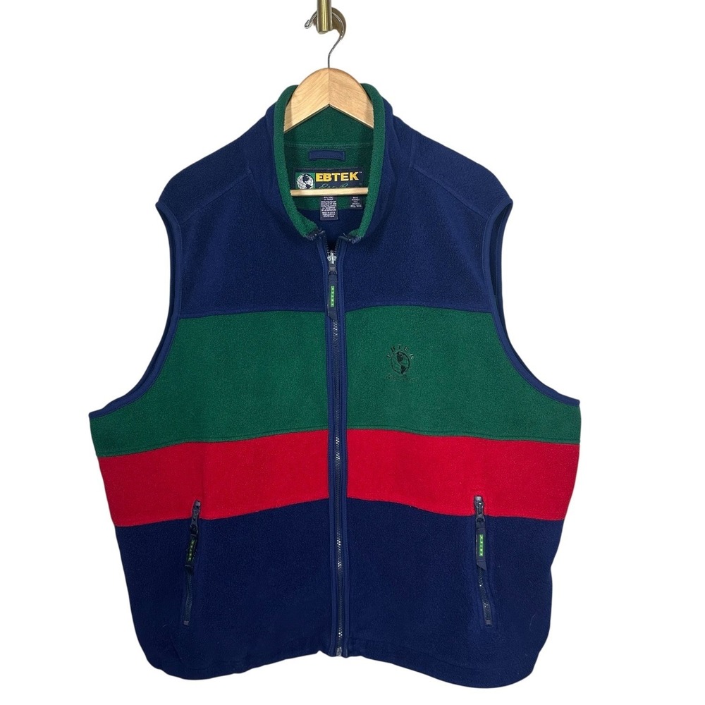 Vtg 90s Eddie Bauer EBTEK Fleece Zip Vest XXLT Colorblock Gorp Streetwear Retro‎